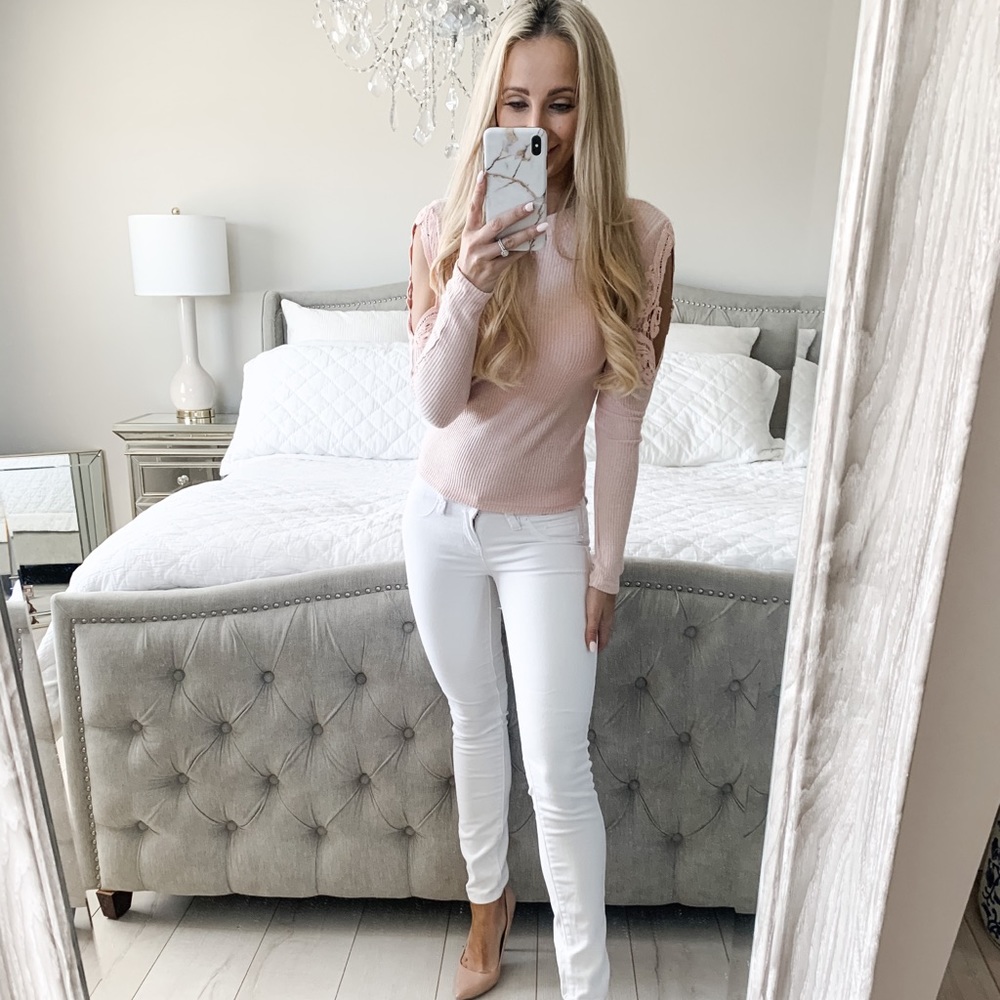 LAST 2!!! (Small & Medium) Blush Mock Neck Lace Long Sleeve Sweater Top - Picture 10 of 16